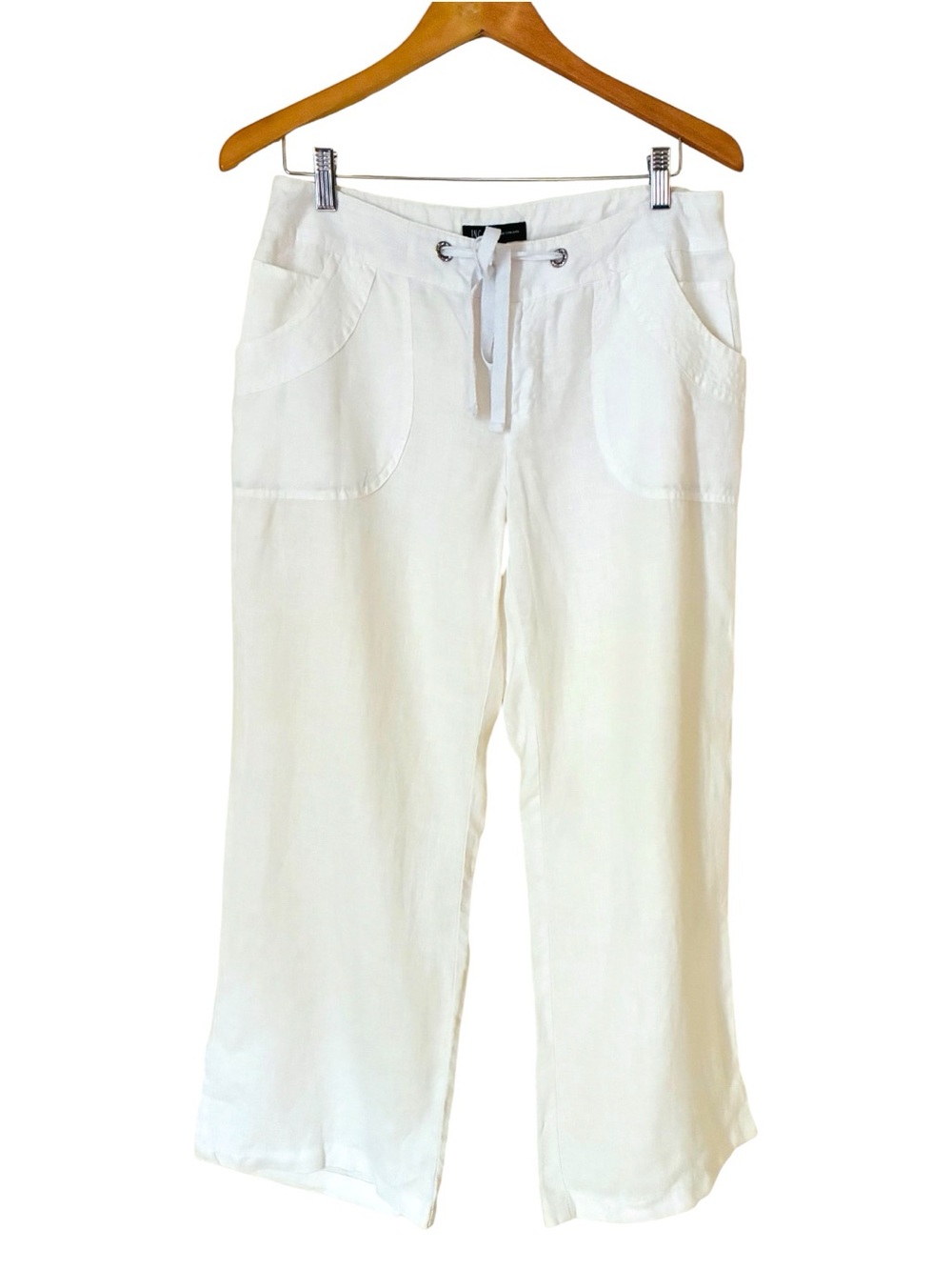 INC International Concepts Sz 8 White Linen Wide-Leg Drawstring Cropped Pants